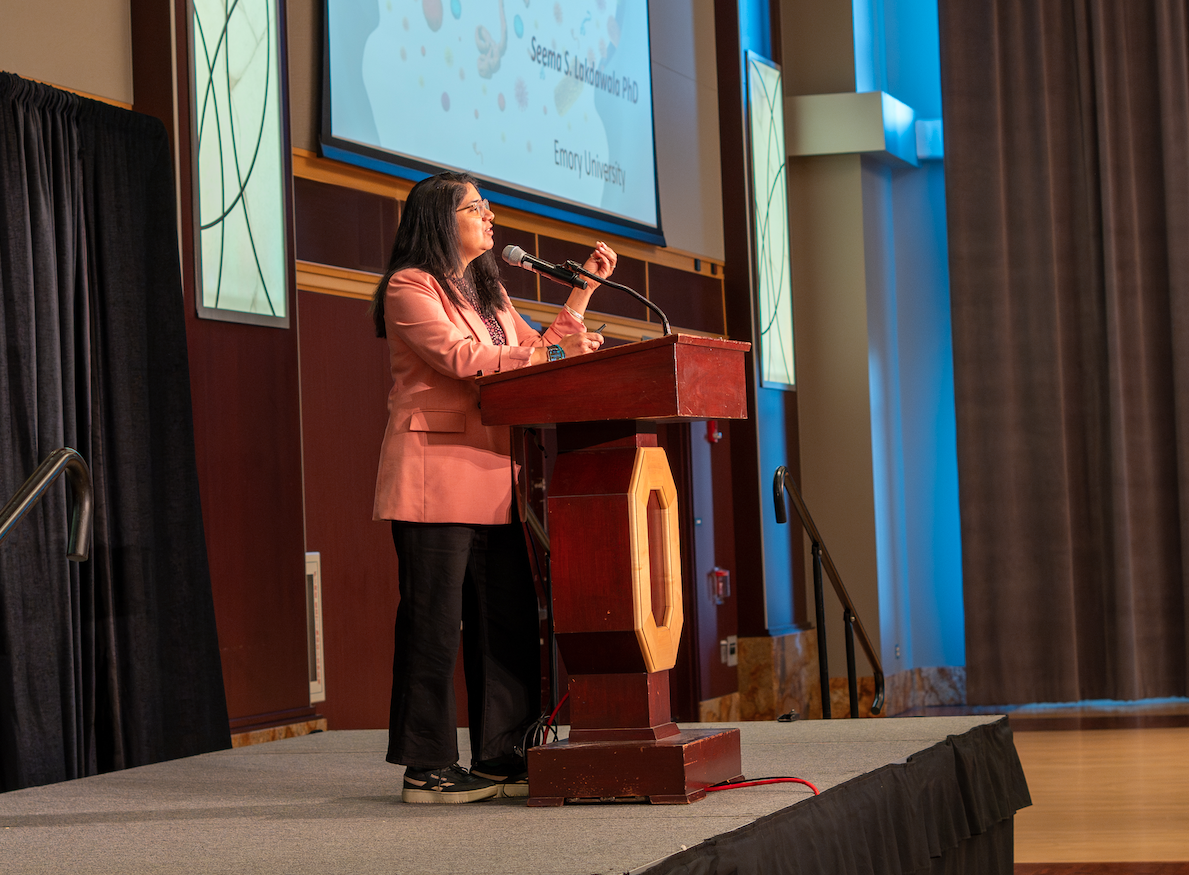 Keynote speaker Seema Lakdawala, PhD, associate professor and co-director of the Emory Center for Transmission of Airborne Pathogens.