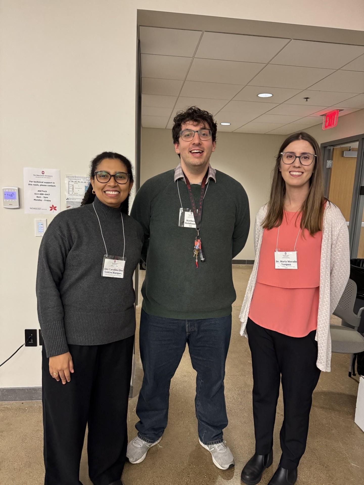 Matthew Steinhauer (center) with Ana Carolina dos Santos Marques, Portuguese language coordinator (left), and María Morado Vázquez, assistant director of the Spanish Language Program (right).