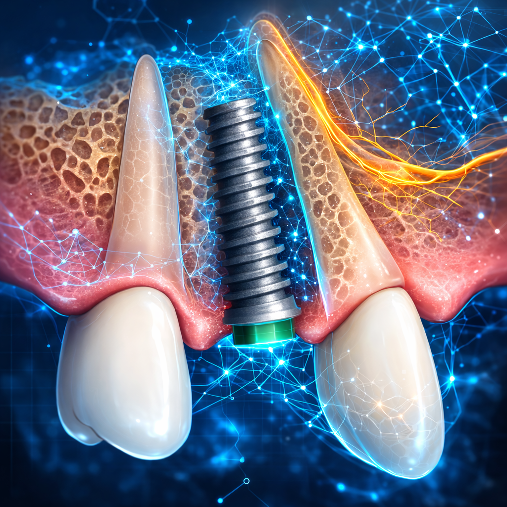 Optimal dental implant position generated from digital scans capturing key anatomical structures to ensure long-term success and ideal aesthetic outcomes.