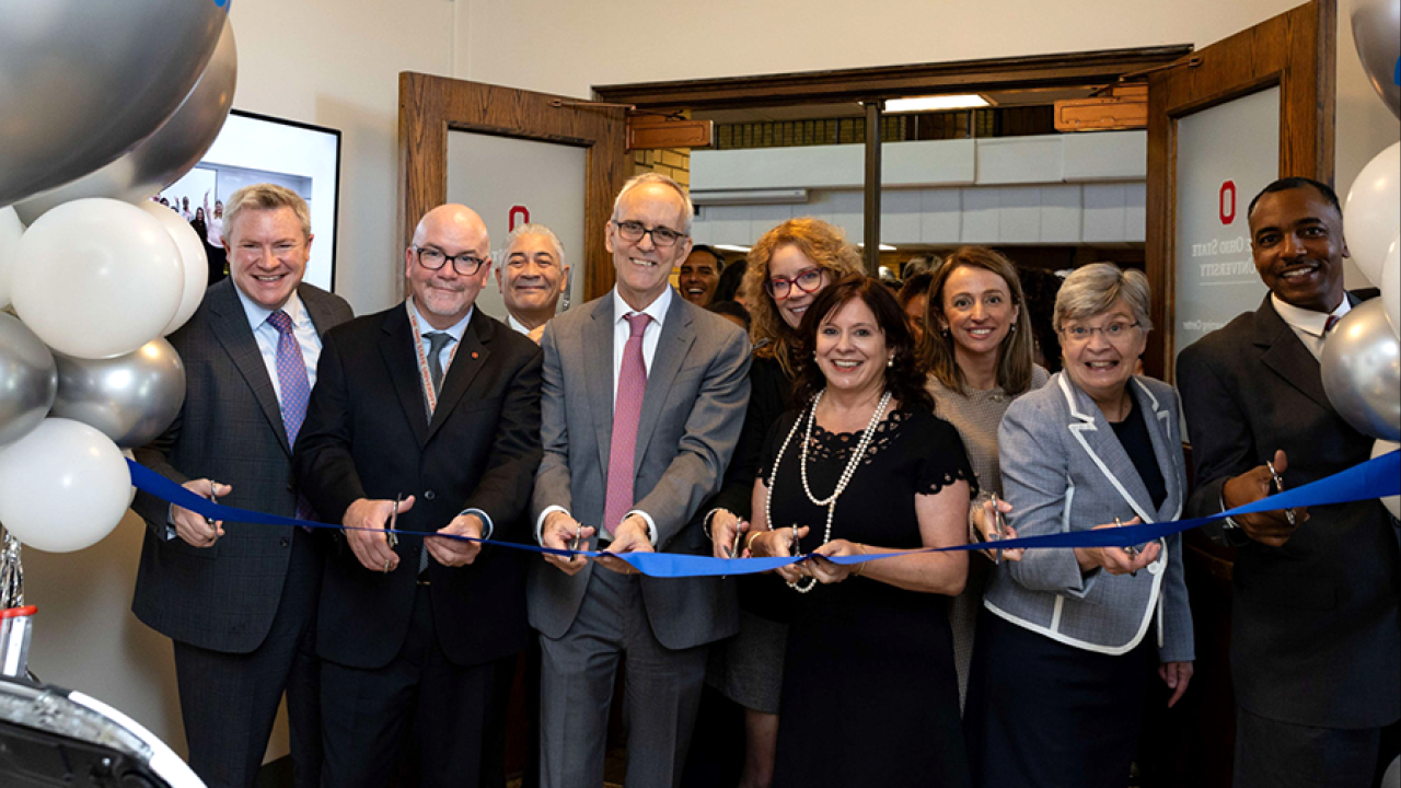 Ribbon cutting after space renovation in Ramseyer Hall.